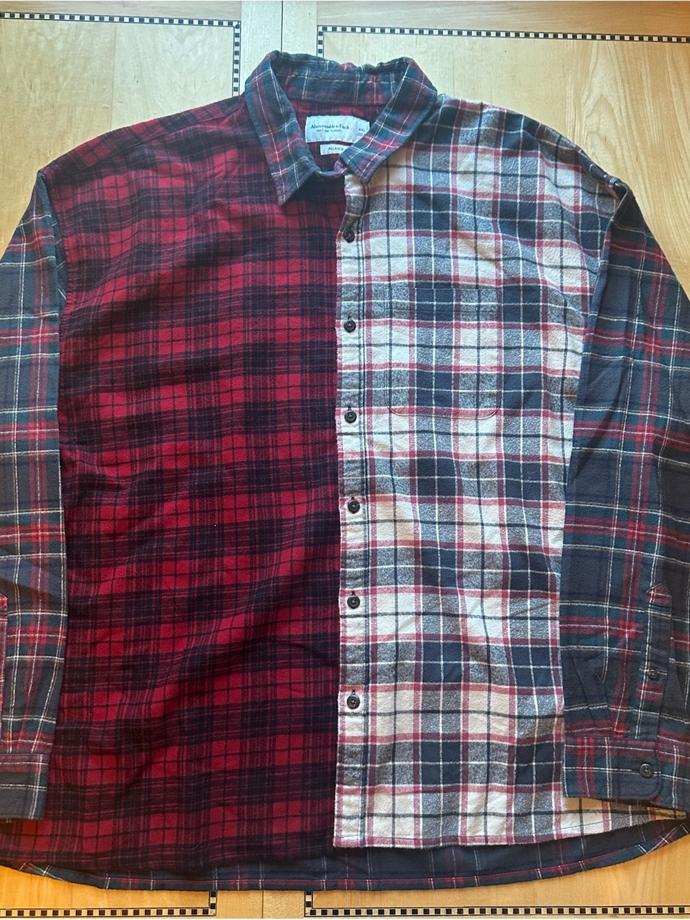 Abercrombie & Fitch Split Plaid Button-Down Shirt in Red and Navy
